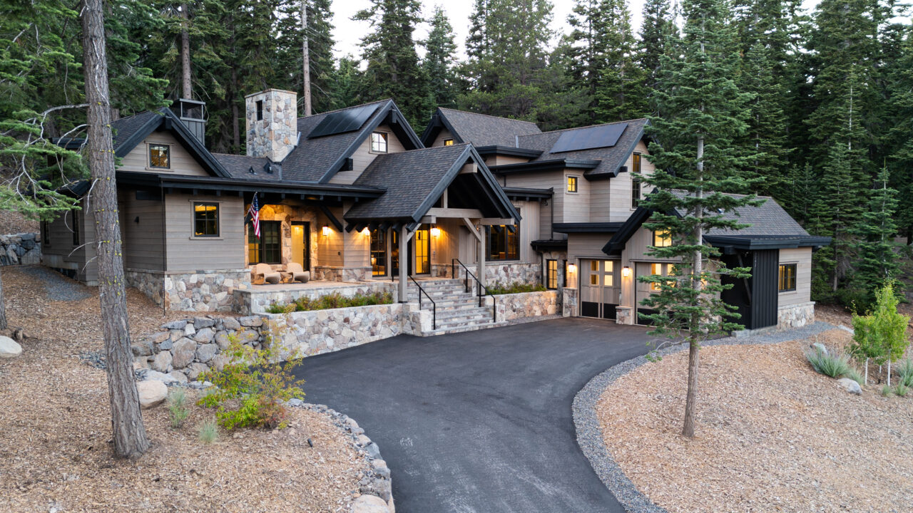 Timberline custom home at dusk